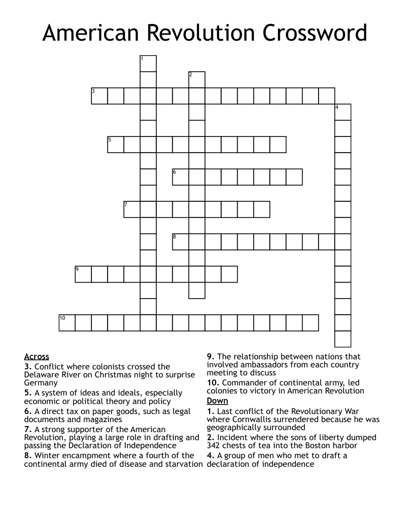American Revolution Crossword