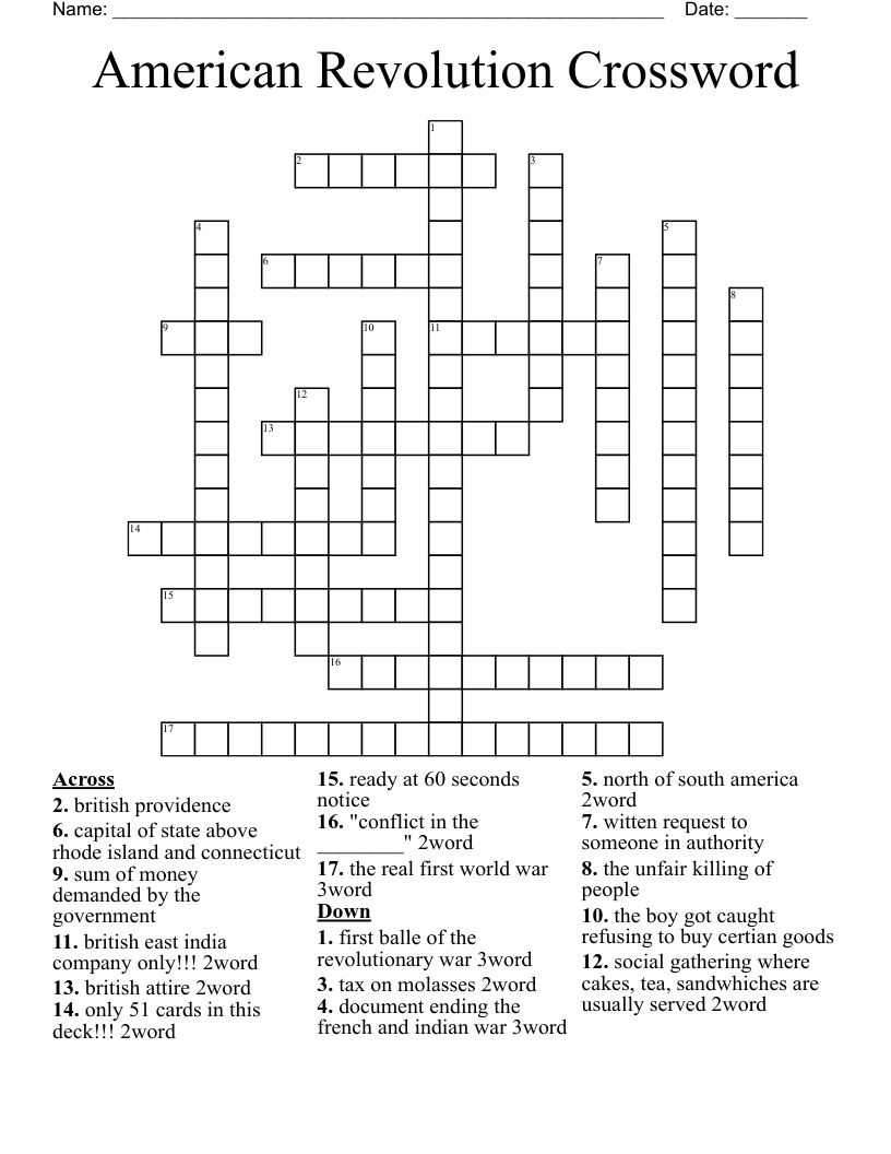 American Revolution Crossword