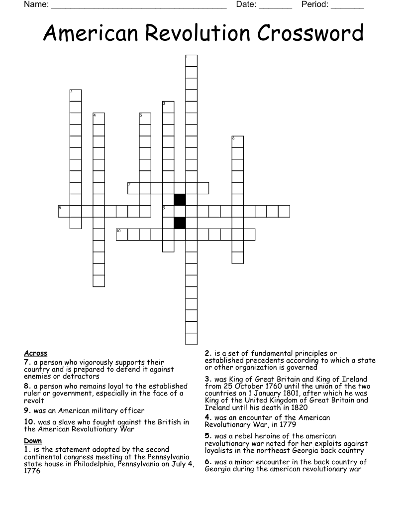 American Revolution Crossword