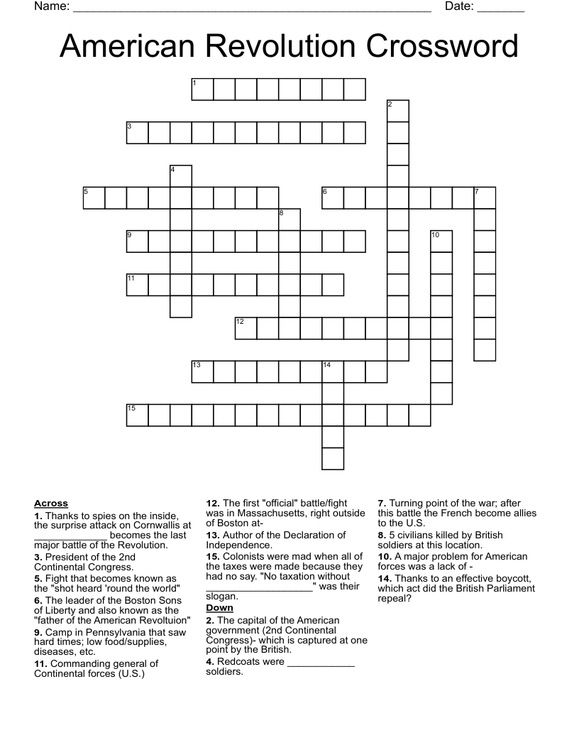 American Revolution Crossword