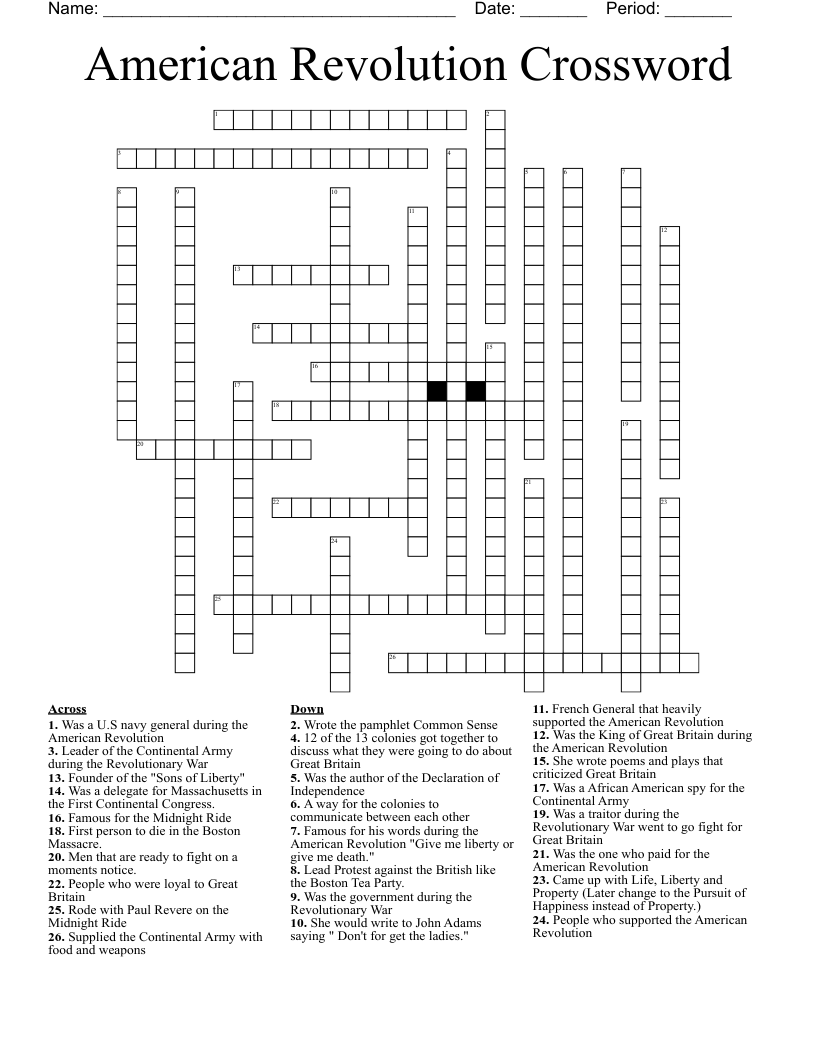 American Revolution Crossword