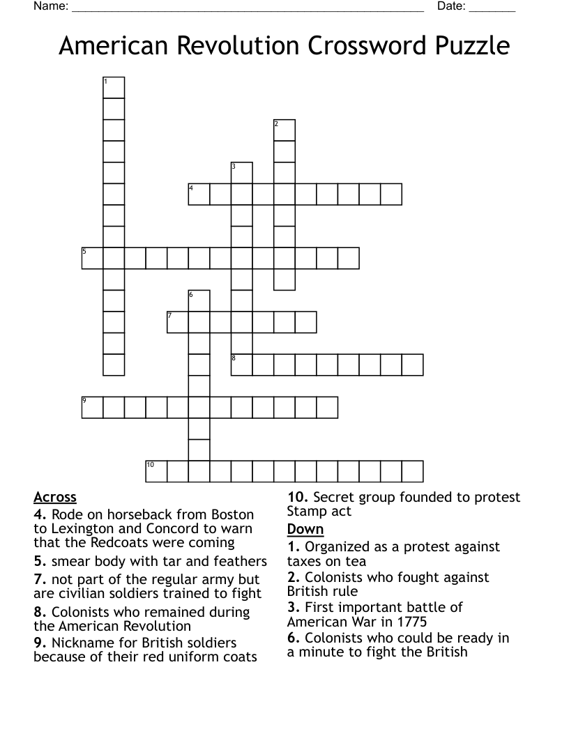 American Revolution Crossword Puzzle