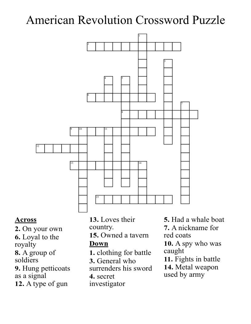 American Revolution Crossword Puzzle