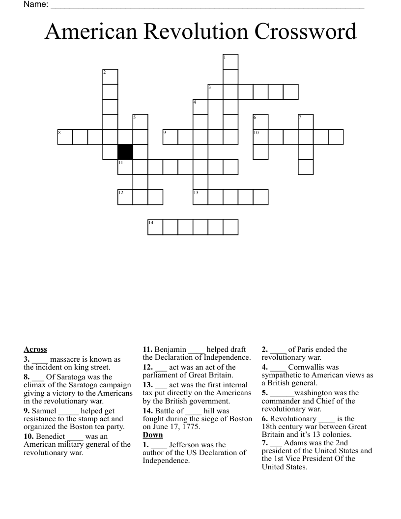 American Revolution Crossword 