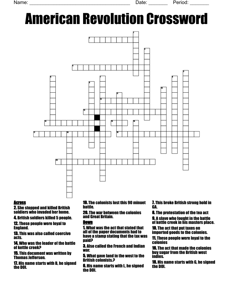 American Revolution Crossword 