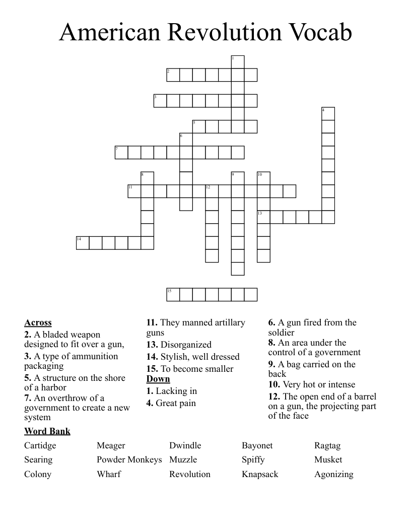 American Revolution Vocab Crossword