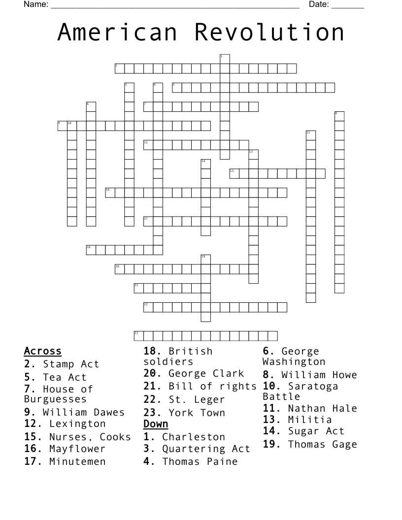 American Revolution  Crossword