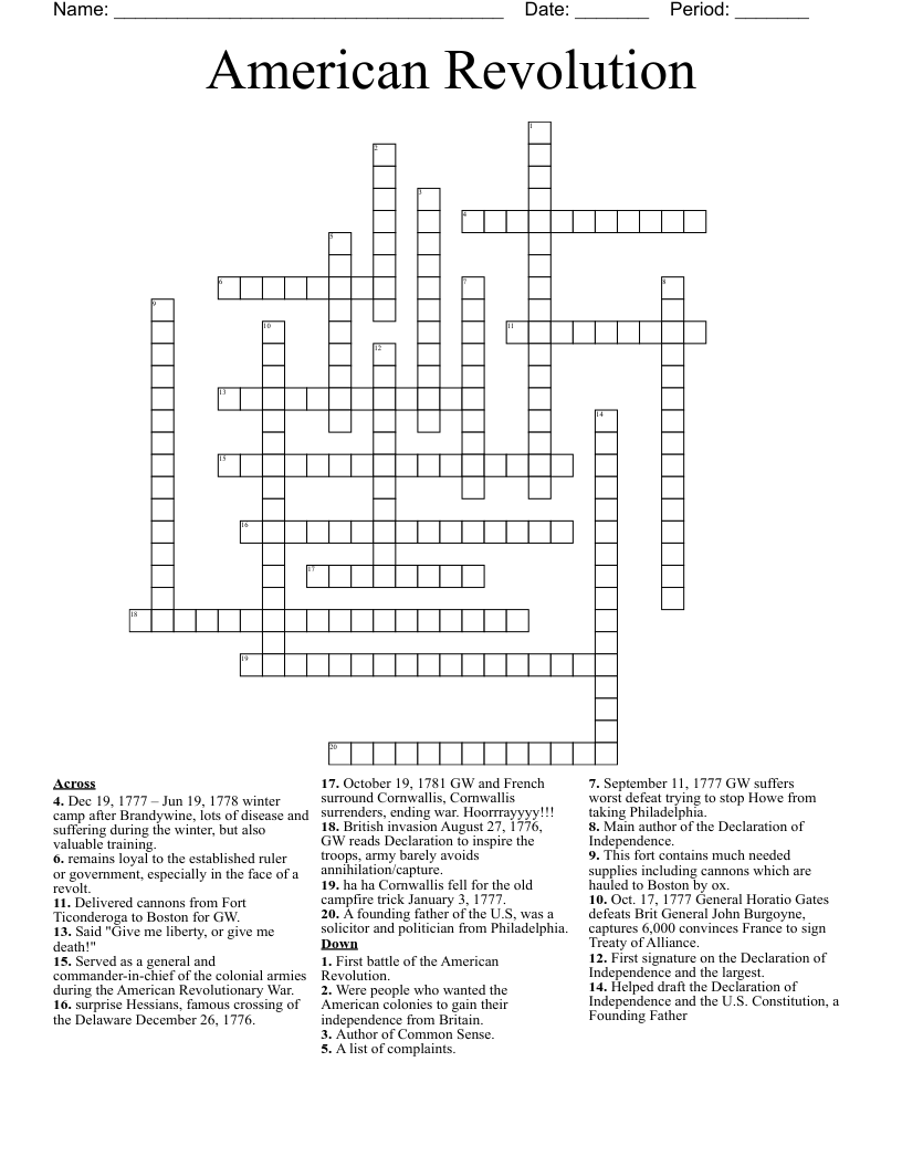 American Revolution  Crossword