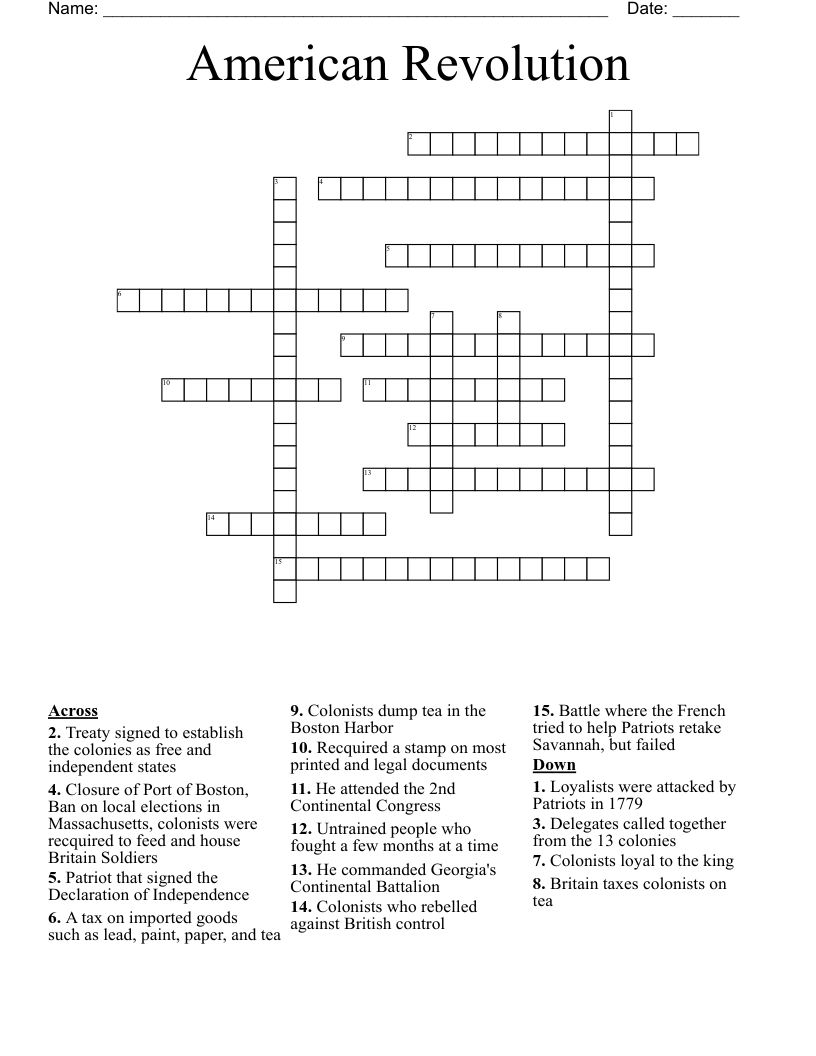 American Revolution  Crossword