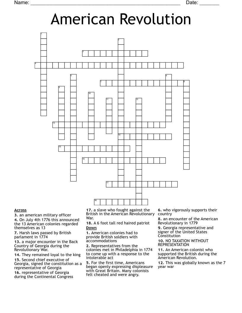 American Revolution  Crossword