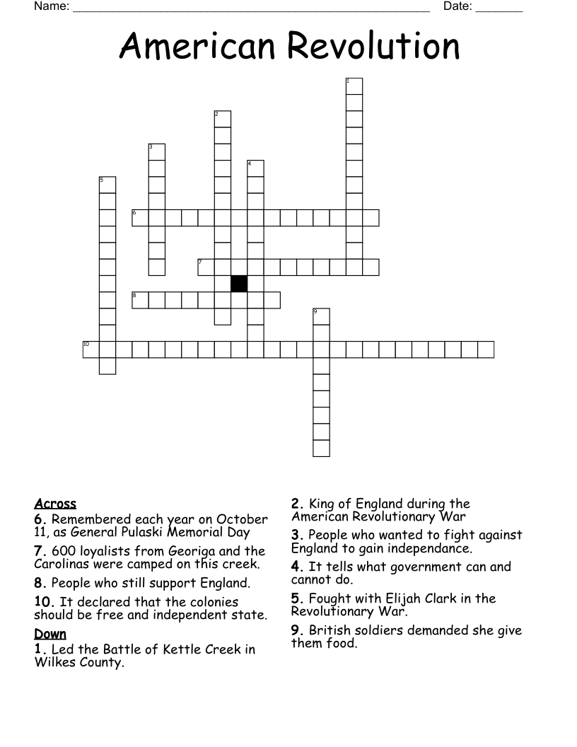 American Revolution  Crossword