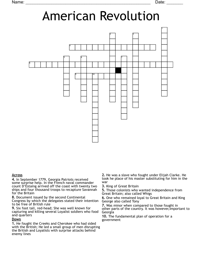 American Revolution  Crossword