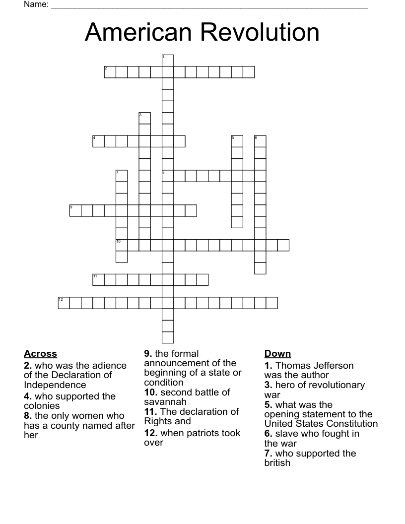 American Revolution  Crossword