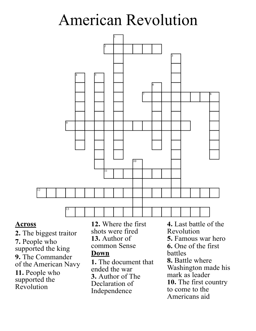 American Revolution  Crossword
