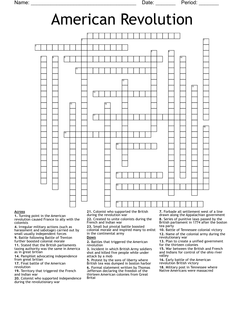 American Revolution  Crossword