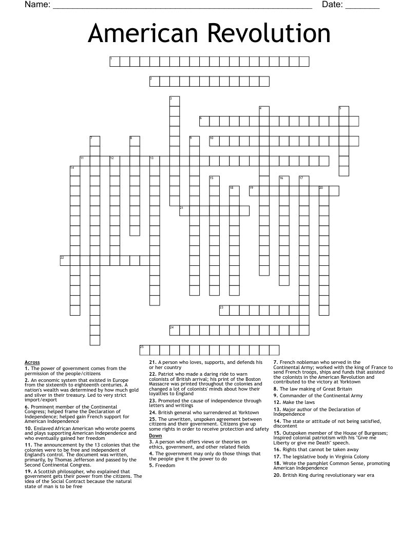 American Revolution        Crossword
