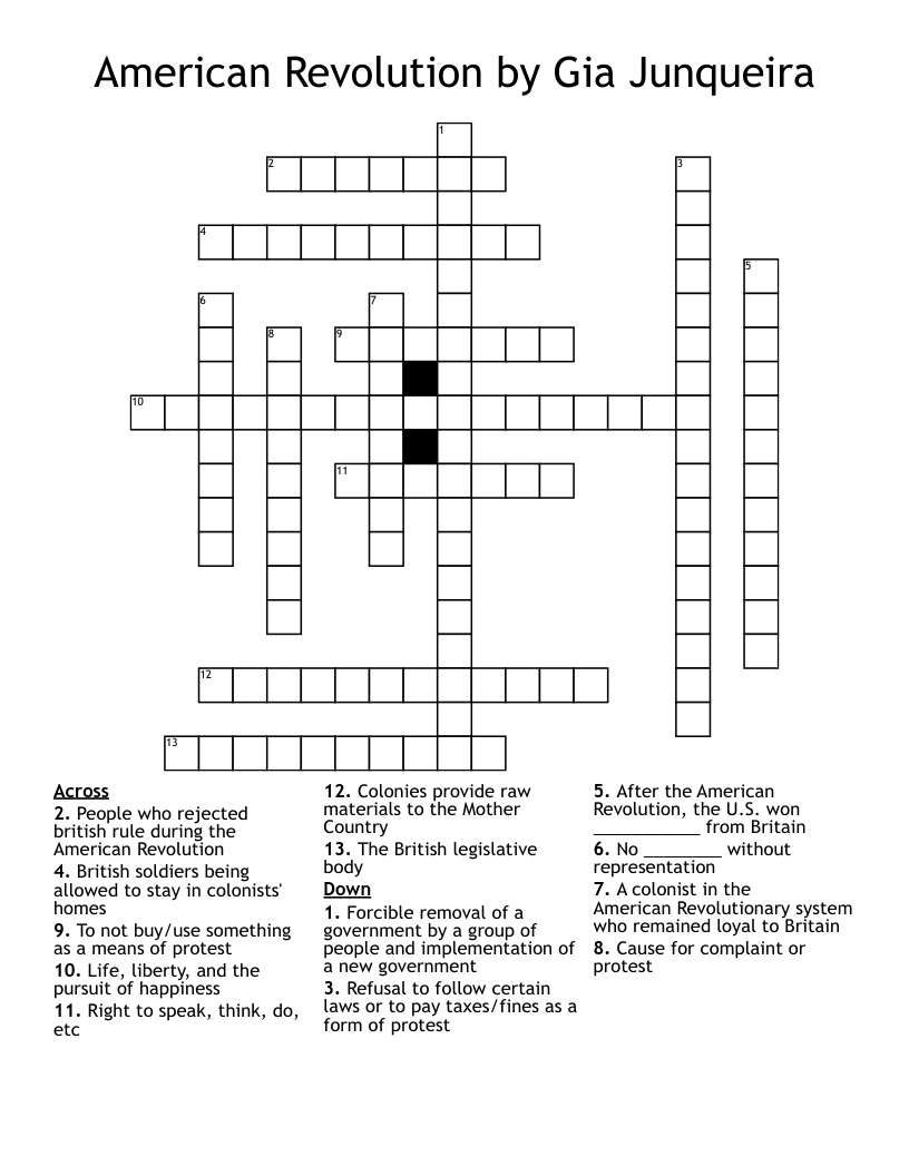 American Revolution by Gia Junqueira Crossword