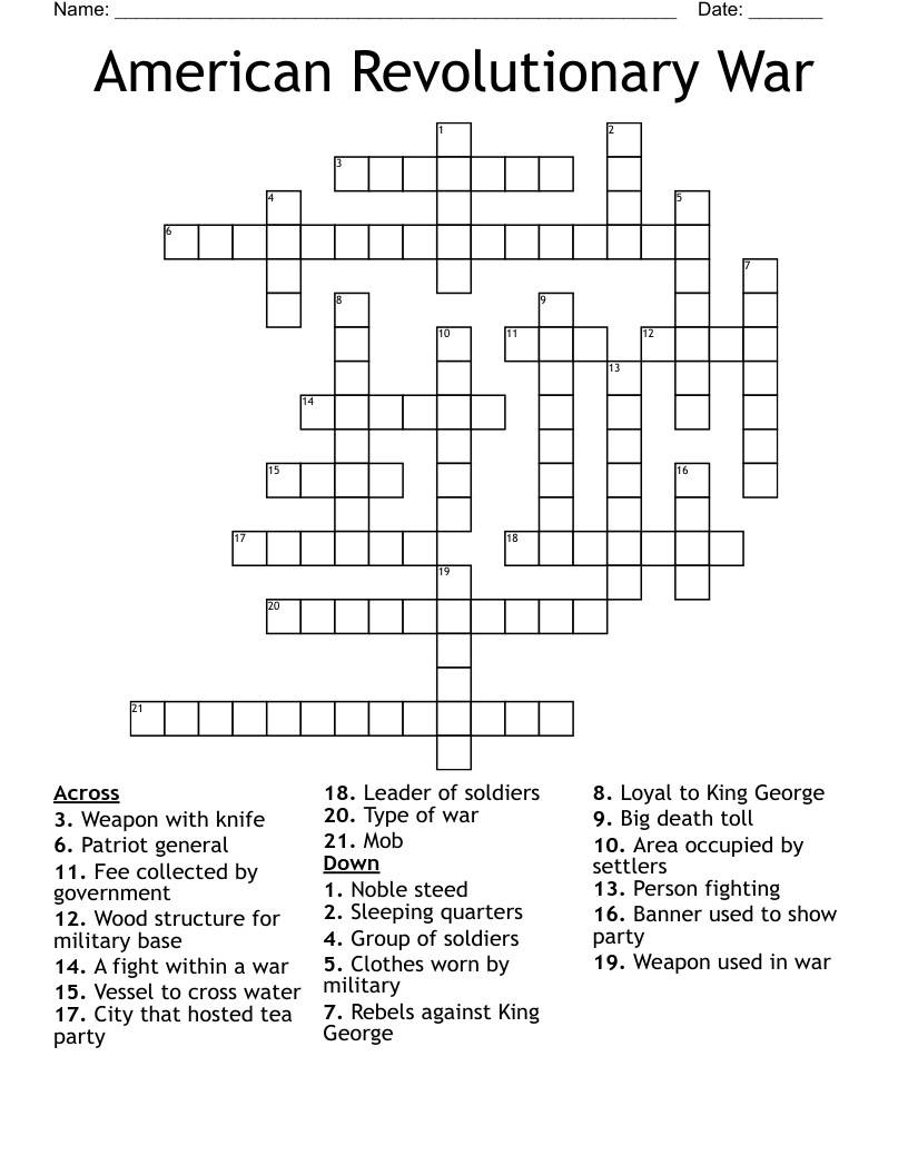 American Revolutionary War Crossword