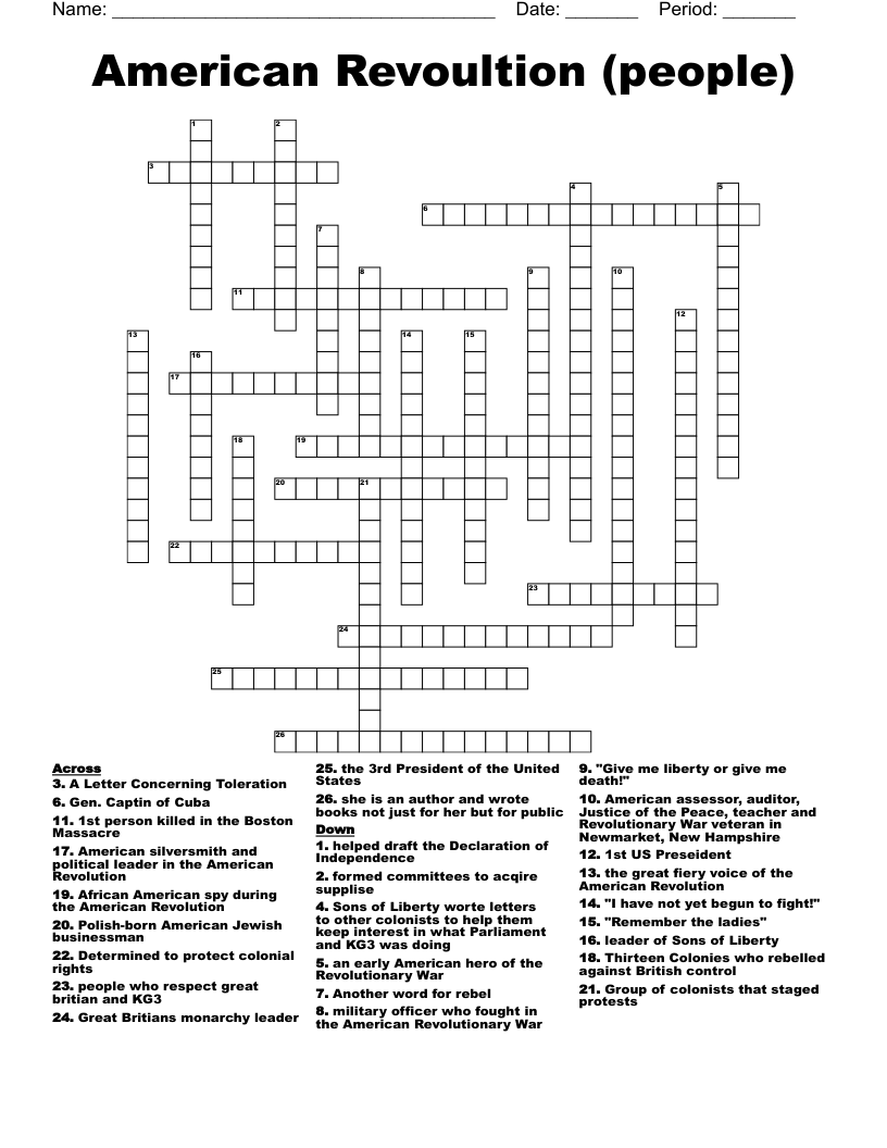 American Revoultion (people) Crossword