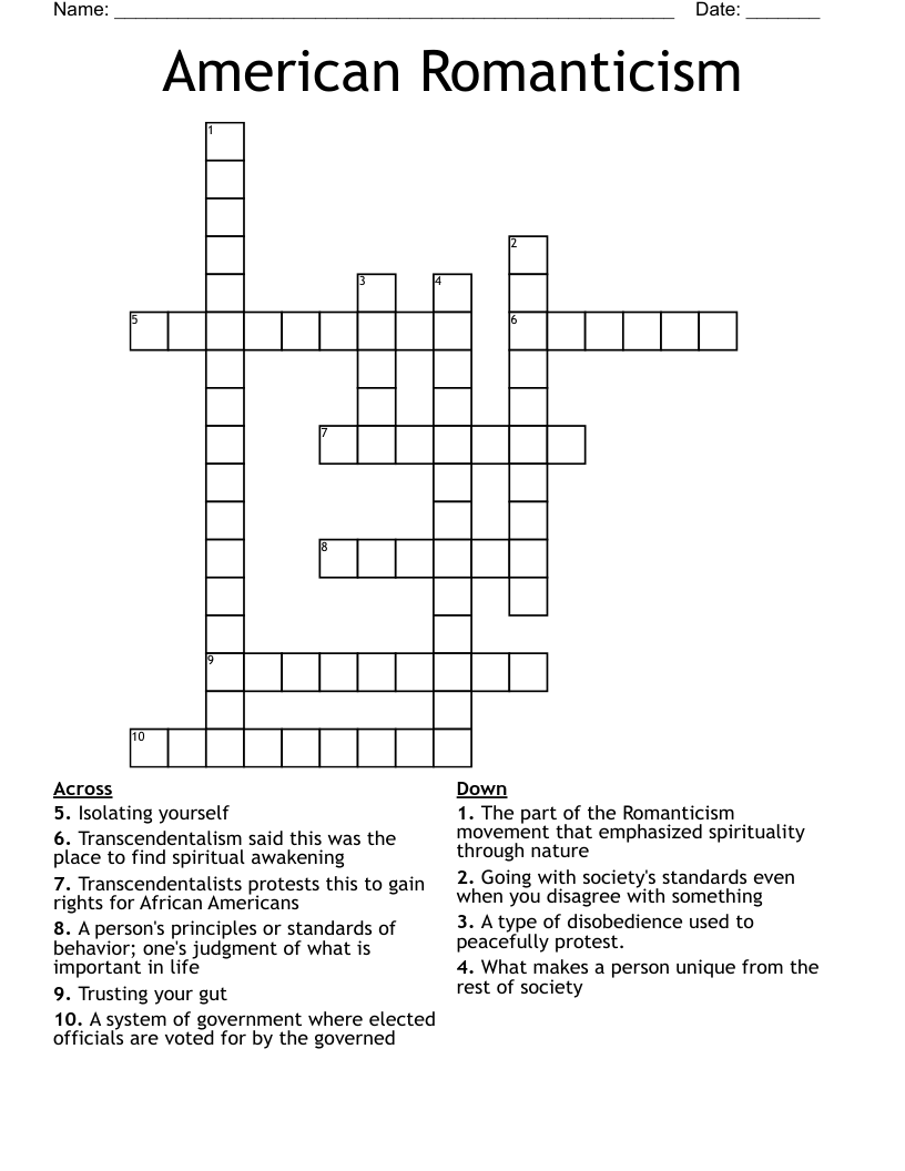 American Romanticism Crossword