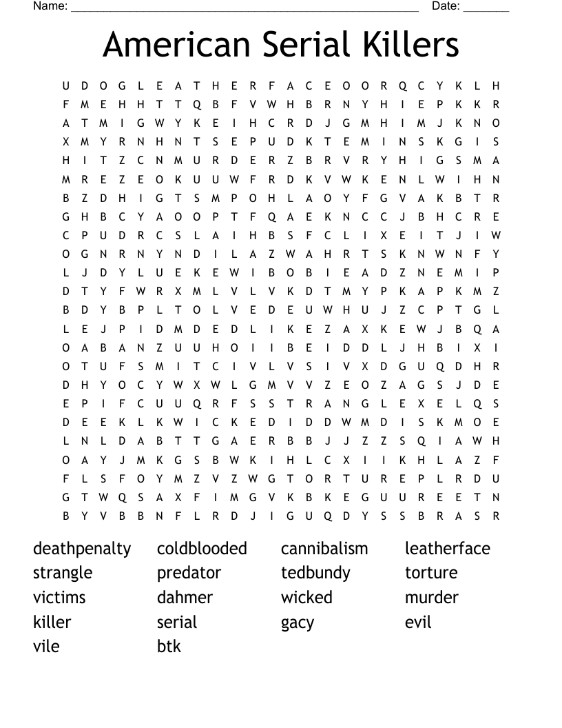 American Serial Killers Word Search