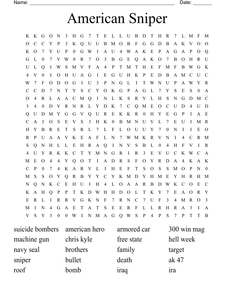American Sniper Word Search