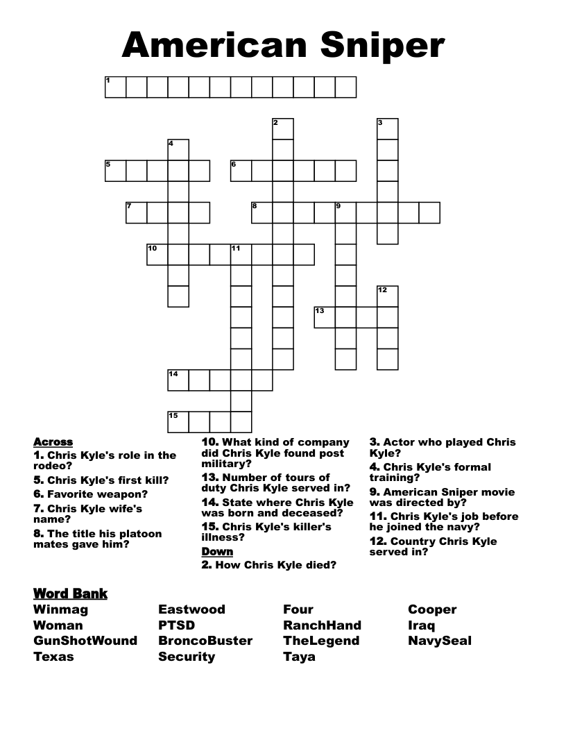 American Sniper Crossword