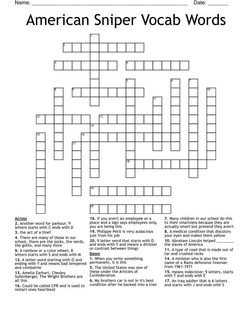 American Sniper Vocab Words Crossword
