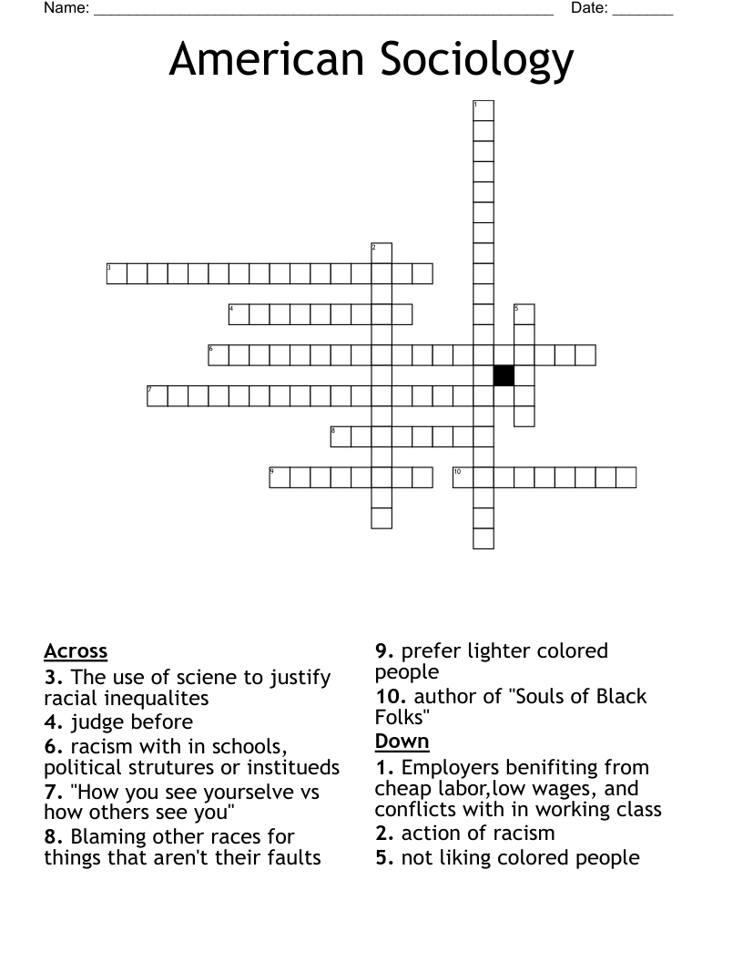 American Sociology Crossword