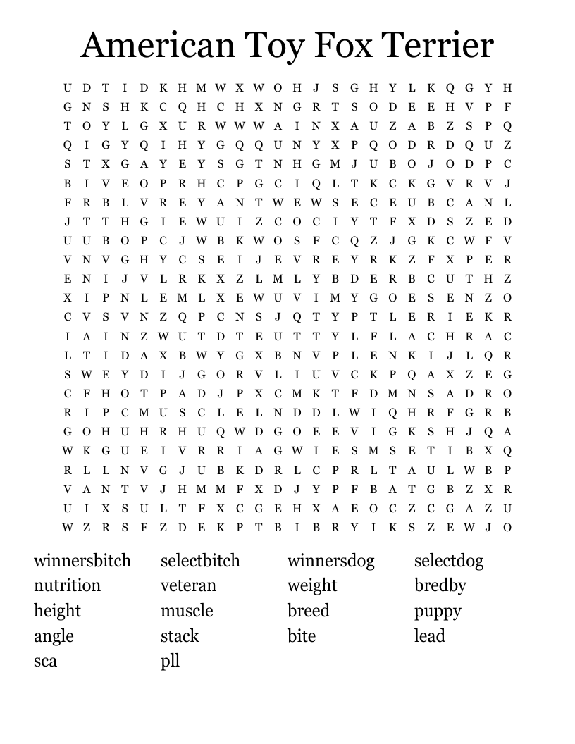 American Toy Fox Terrier Word Search