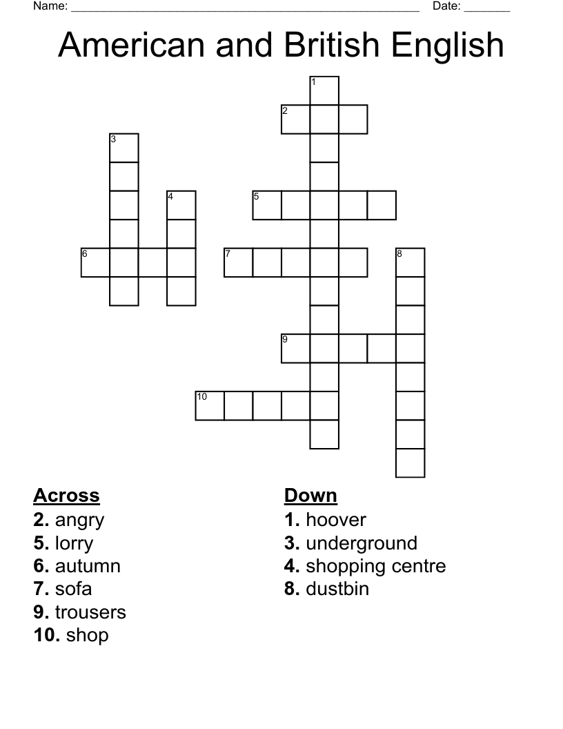 American and British English Crossword