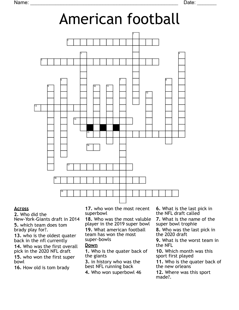 American football Crossword