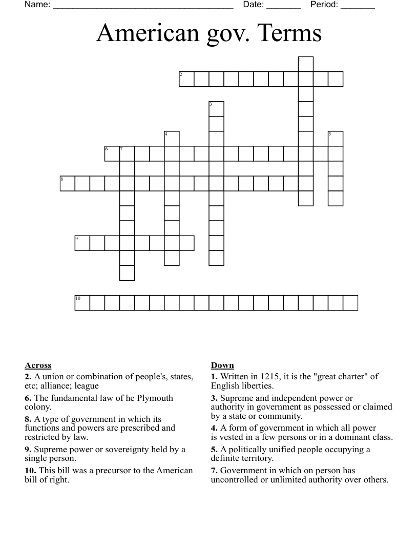 American gov. Terms  Crossword