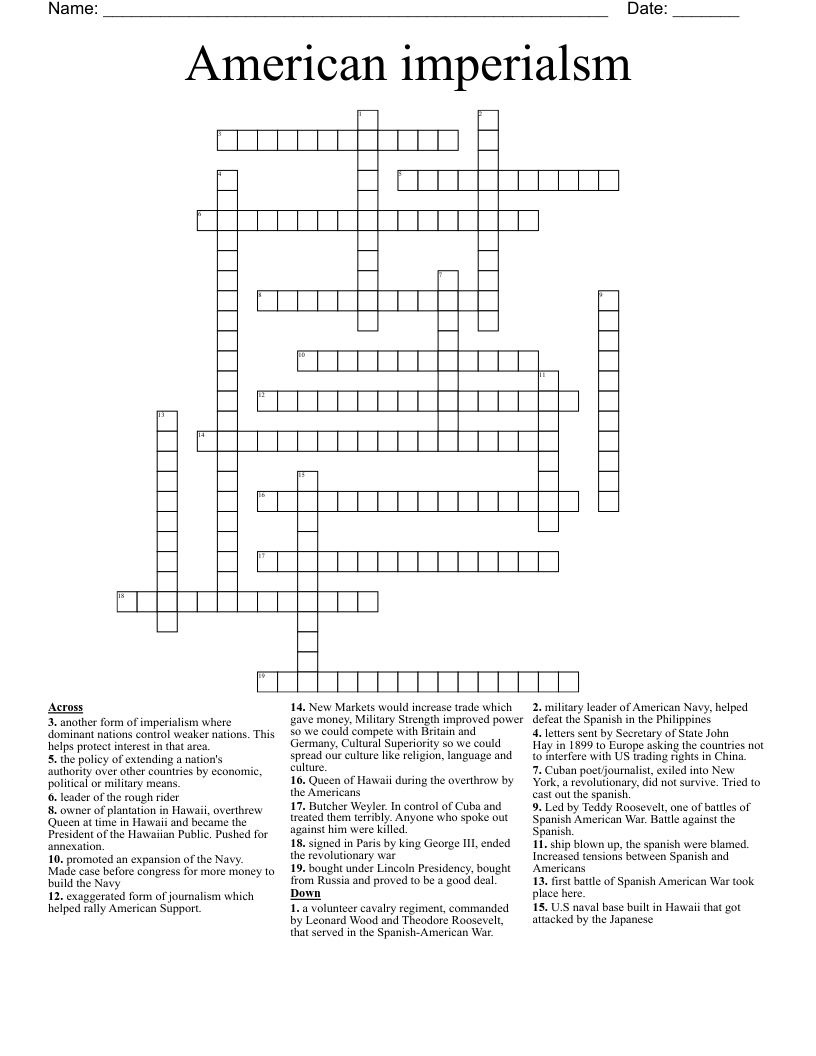 American imperialsm Crossword