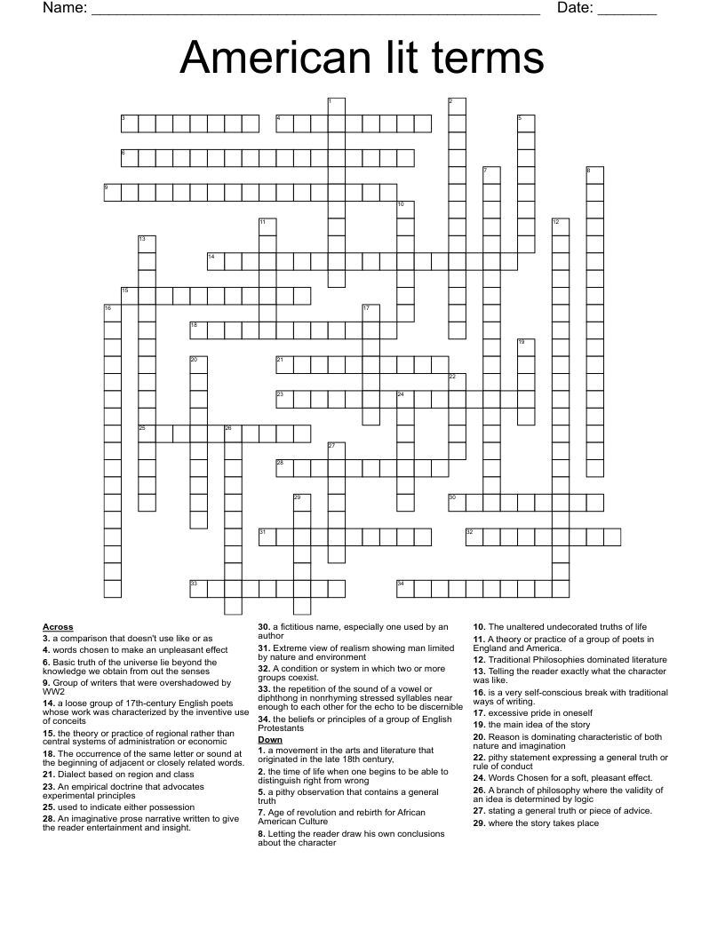 American lit terms  Crossword