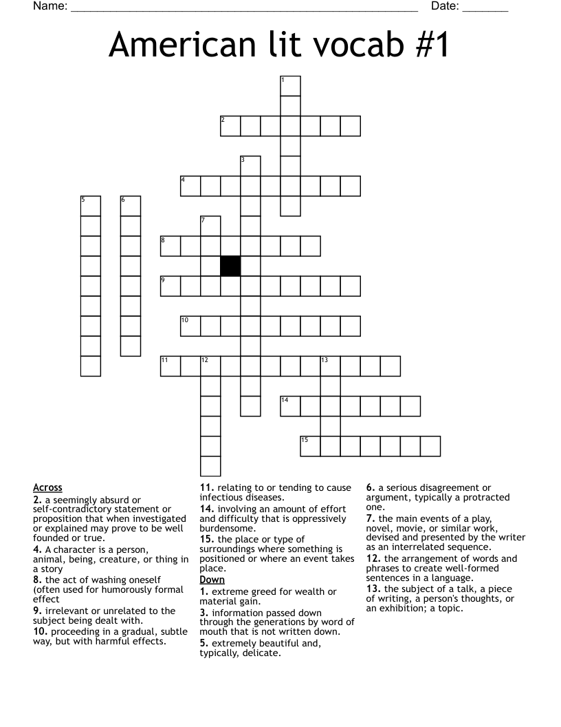 American lit vocab #1 Crossword