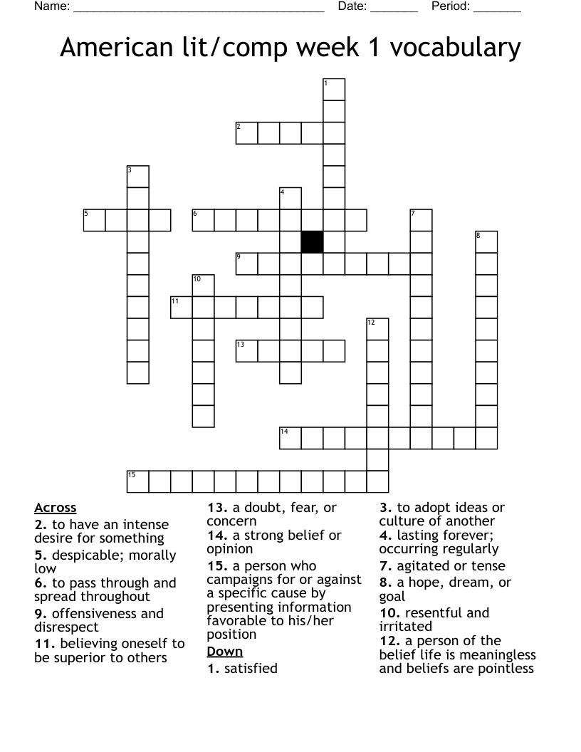 American lit/comp week 1 vocabulary Crossword