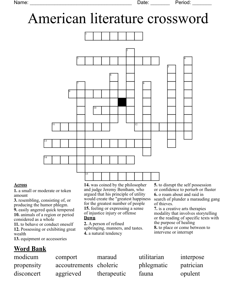 American literature crossword 