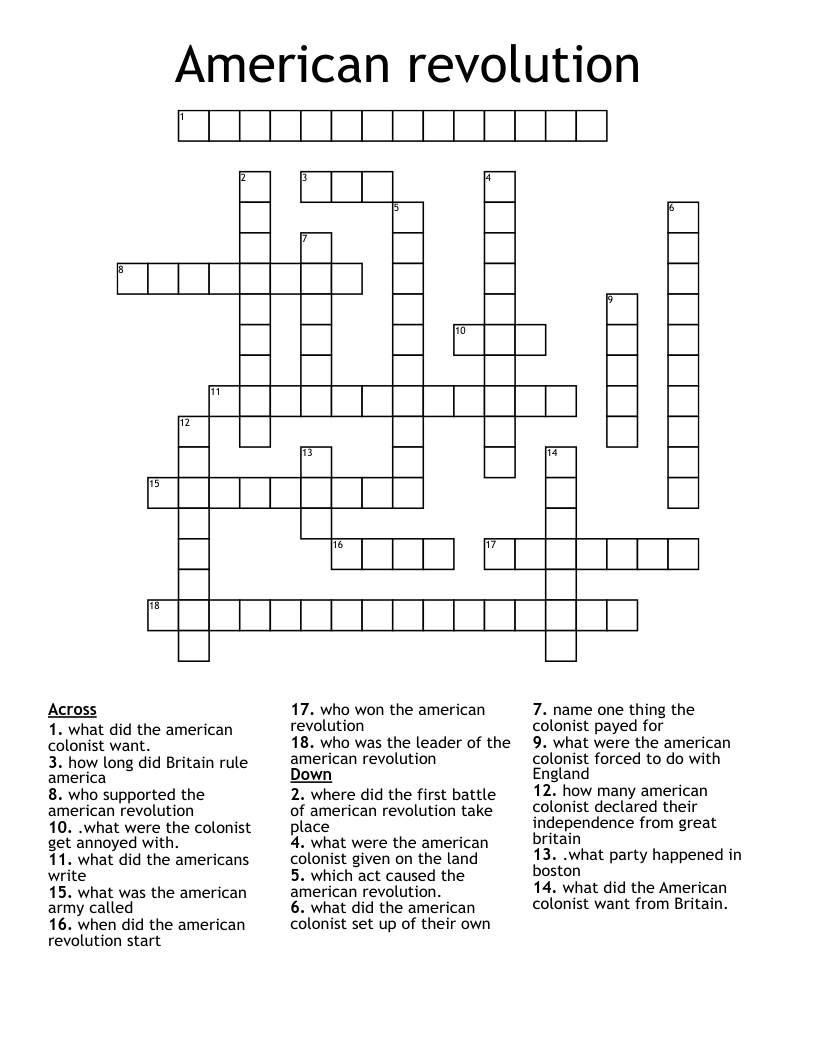 American revolution Crossword