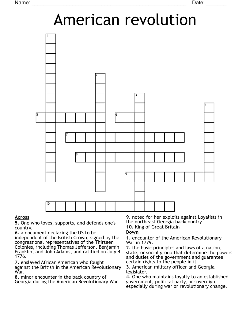 American revolution Crossword