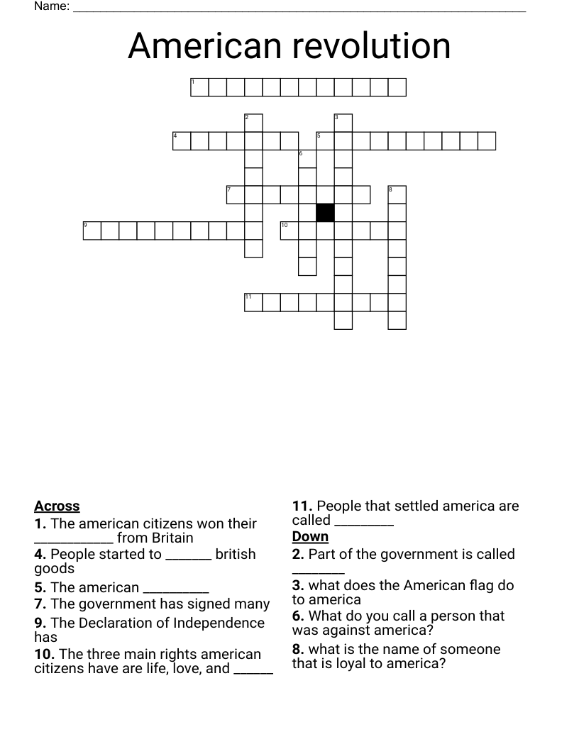 American revolution Crossword