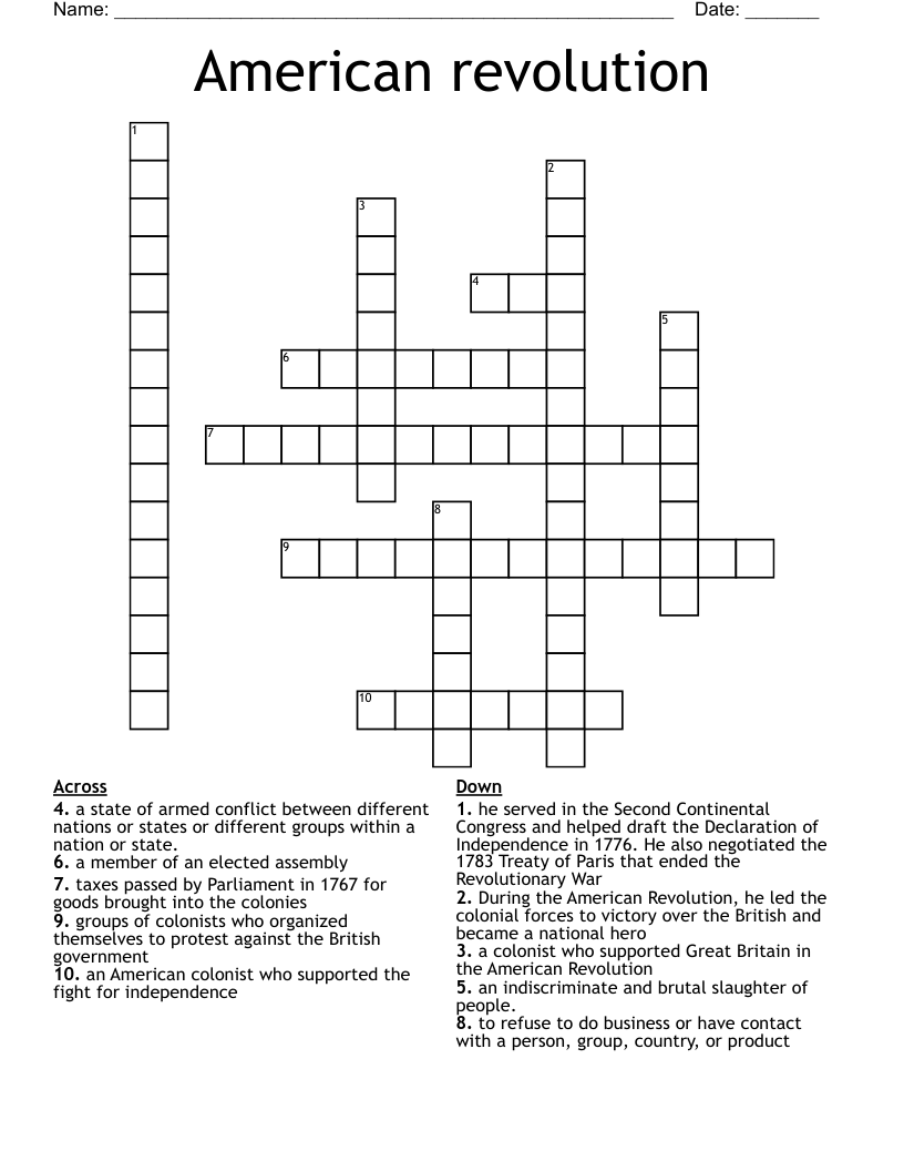 American revolution Crossword