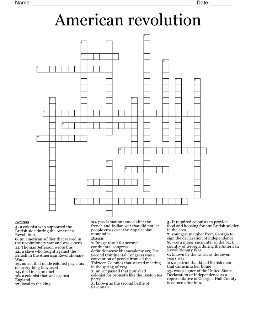 American revolution Crossword