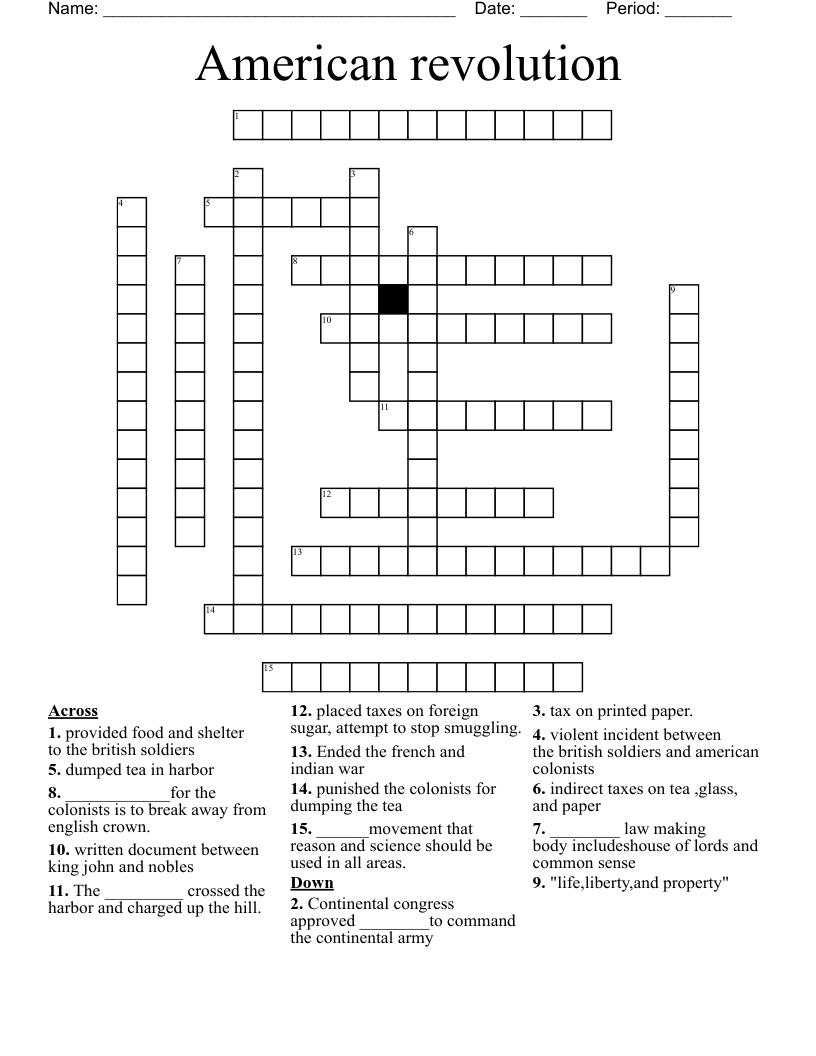 American revolution  Crossword