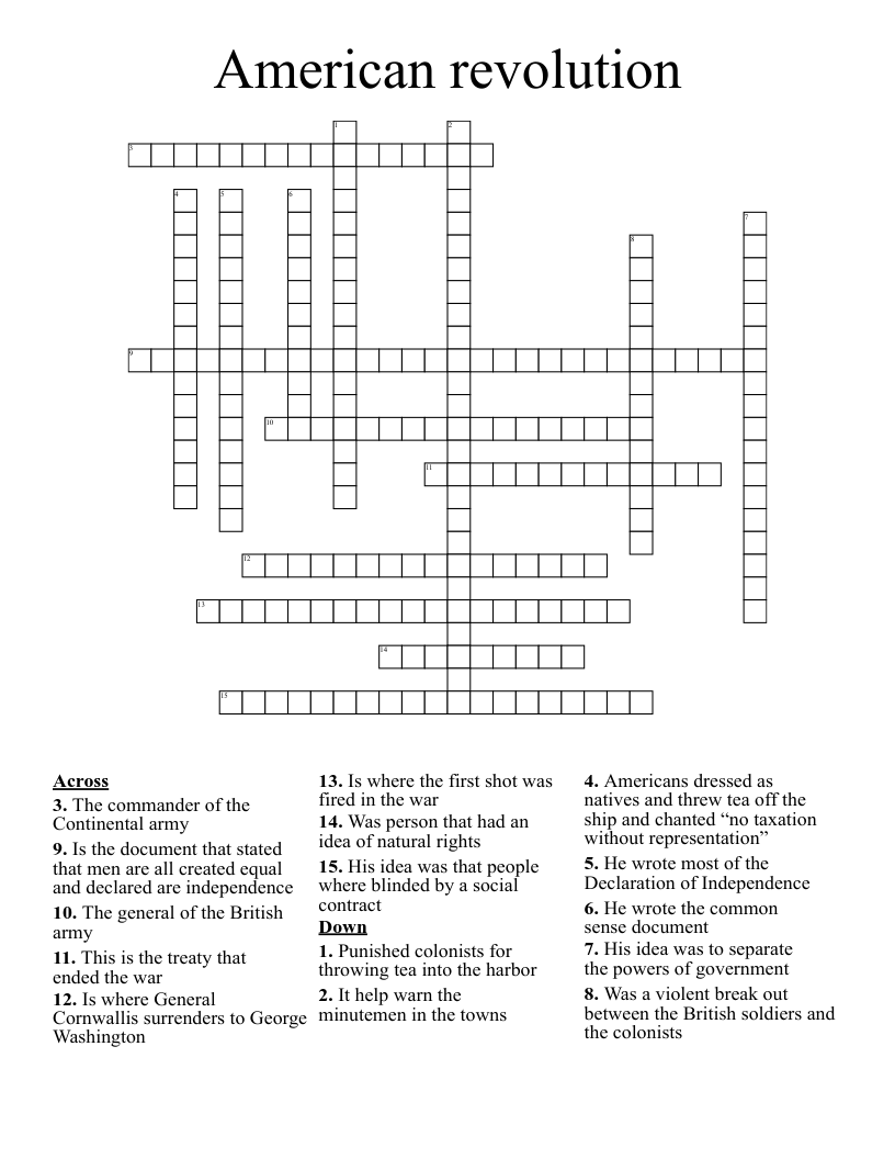 American revolution  Crossword