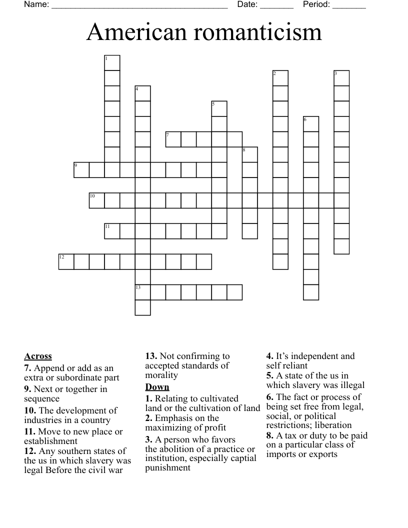 American romanticism Crossword