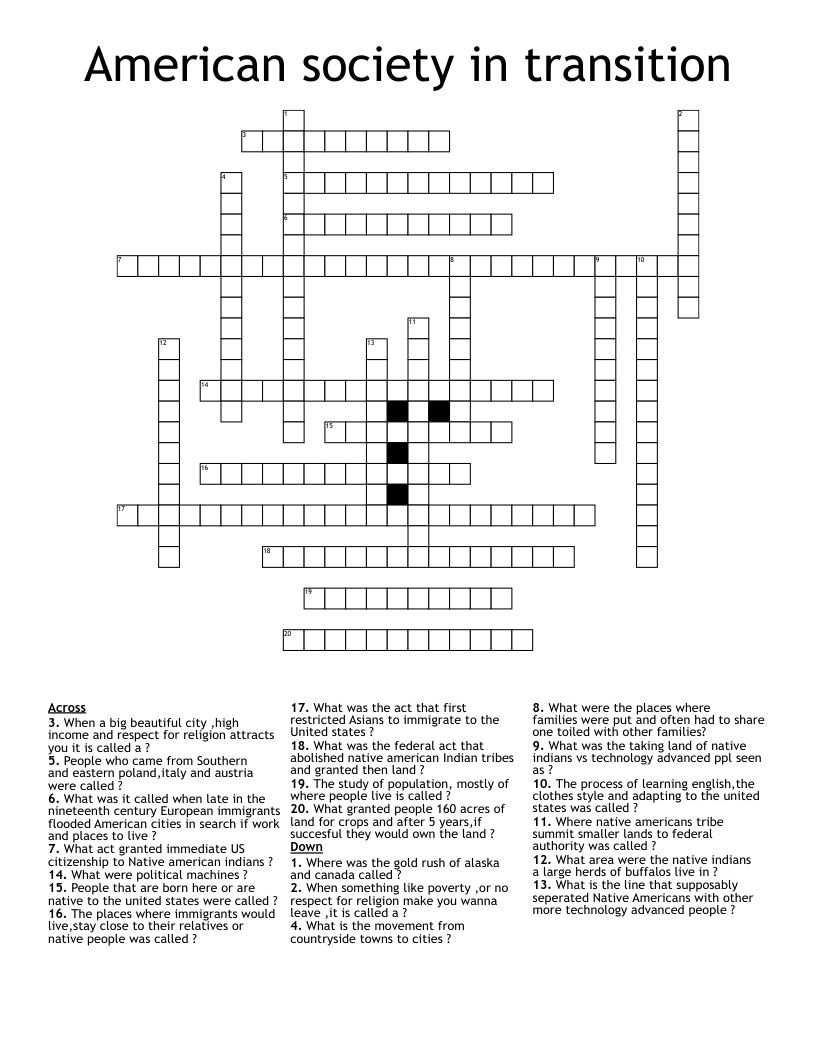 American society in transition Crossword