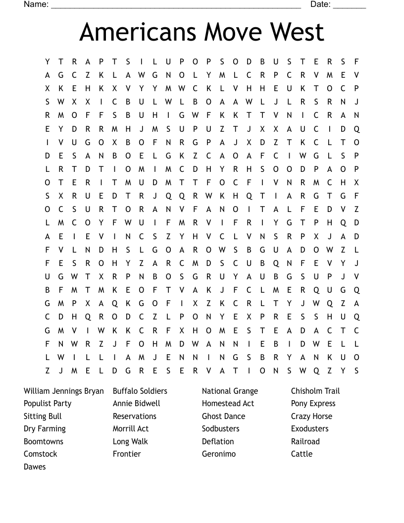 Americans Move West Word Search
