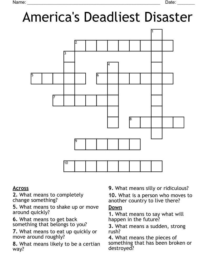 America's Deadliest Disaster Crossword