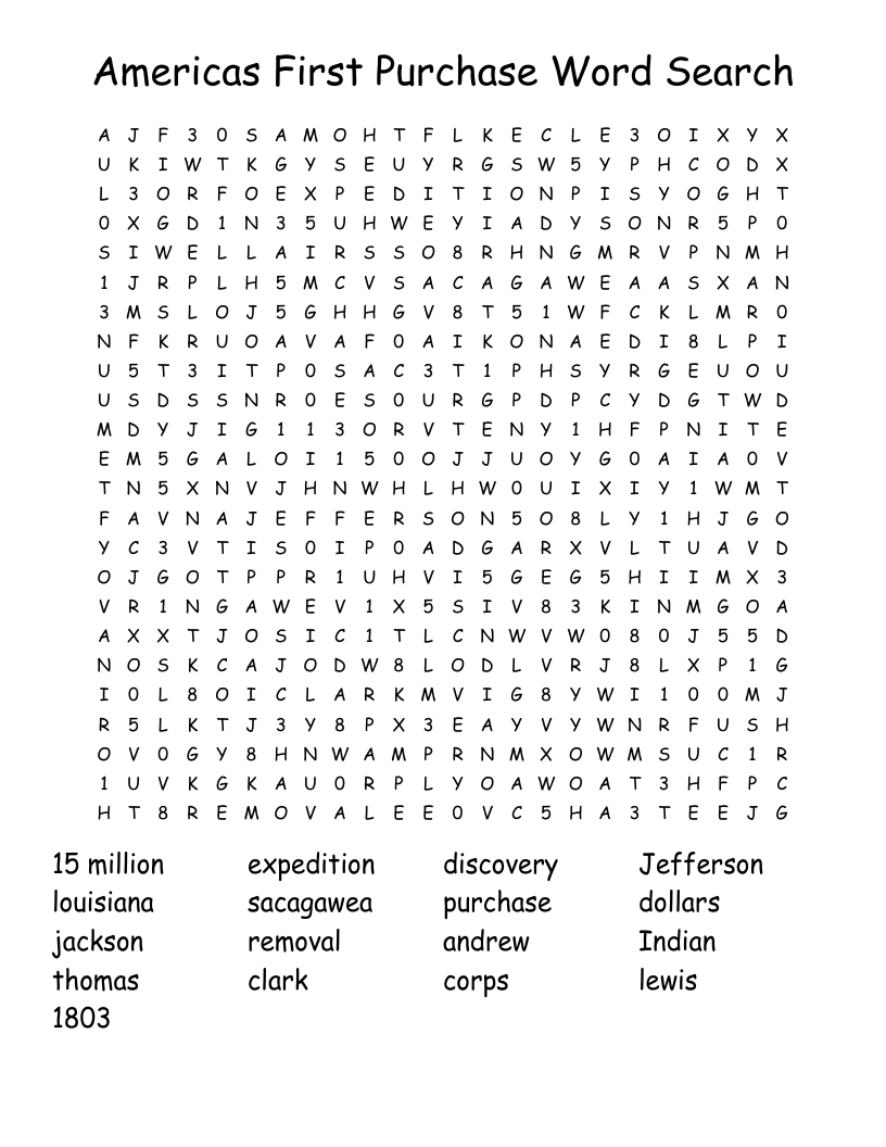 Americas First Purchase Word Search